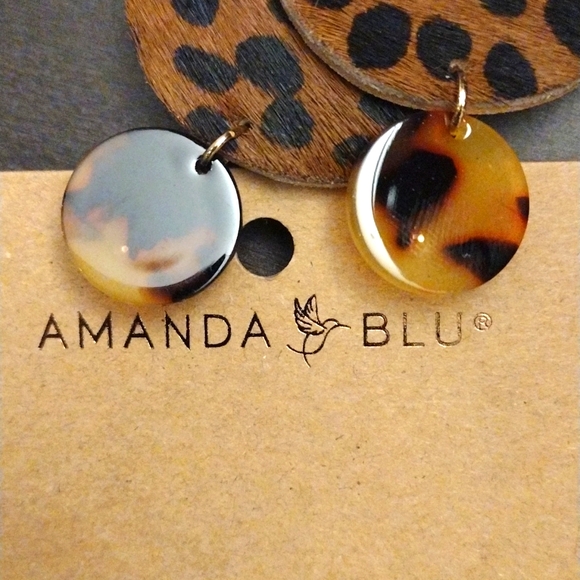 Animal Print Earrings- Brown and Black Leather Amanda Blue - Picture 3 of 7